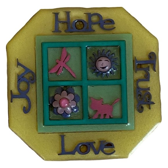 Designs by Lucinda Jewelry - Designs by Lucinda Pin Brooch Vintage Love Joy Hope Trust 1.75" X 1.75"